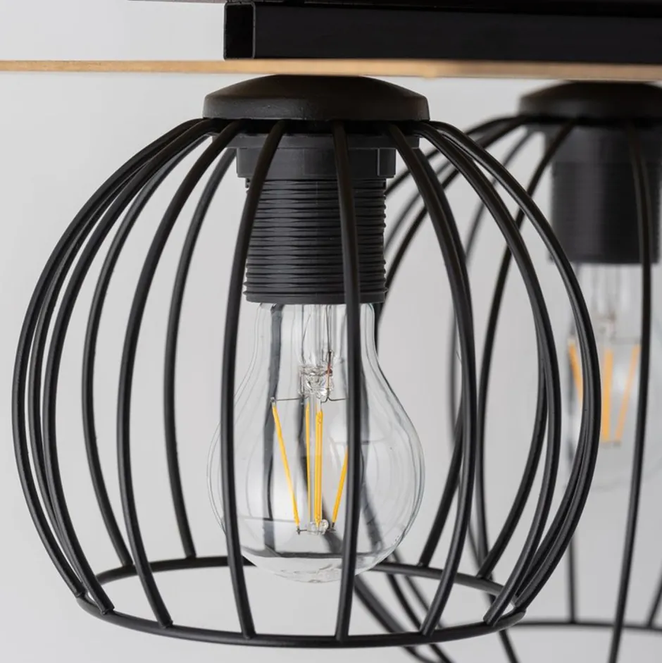 Deckenleuchten|Flurlampen*Sigma Deckenlampe Schwarz Natur E27 Holz Metall Junges Wohnen