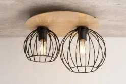 Deckenleuchten|Flurlampen*Sigma Deckenlampe Schwarz Natur E27 Metall Holz Wohnzimmer