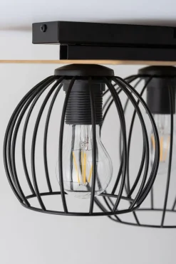 Deckenleuchten|Flurlampen*Sigma Deckenlampe Schwarz Natur E27 Metall Holz Wohnzimmer