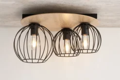 Sigma Deckenlampe Schwarz Natur Metall Holz E27 Flur< Deckenleuchten|Flurlampen