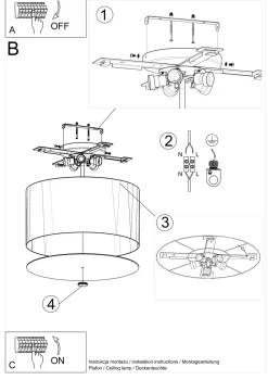 Sollux Deckenlampe Schwarz rund Ø 50 cm Stoff Glas 5x E27< Deckenleuchten|Bürolampen