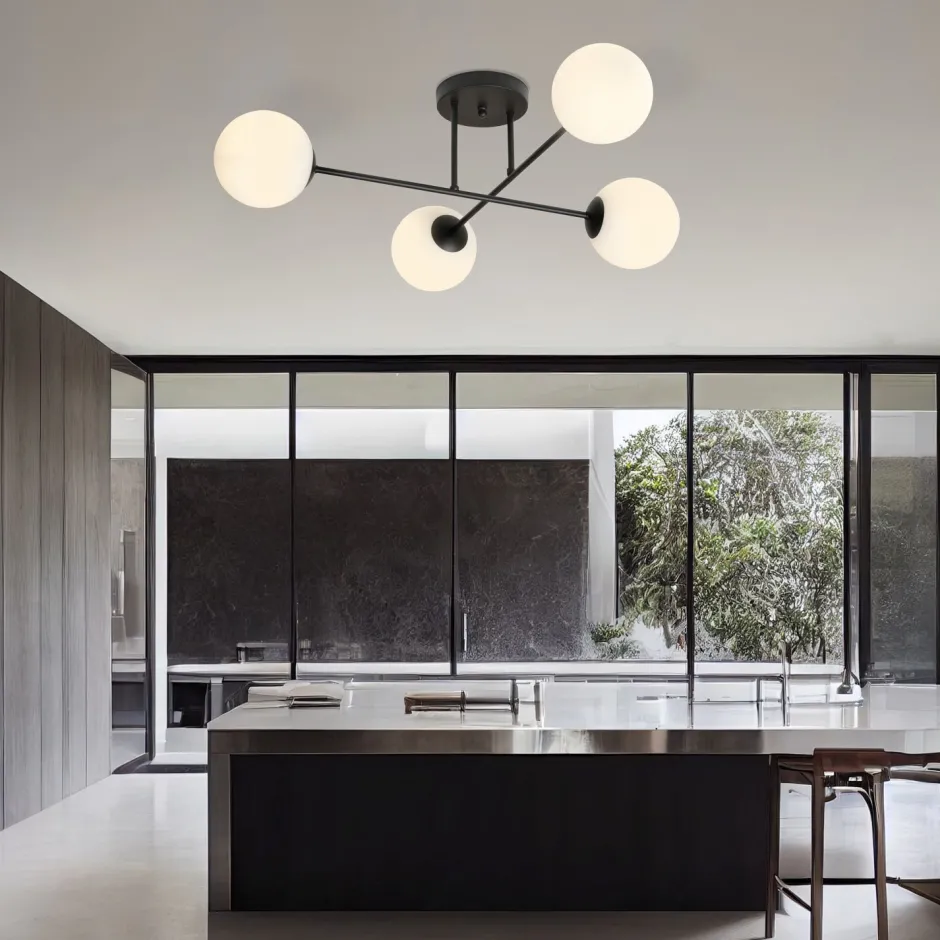 Glaslampen|Retro Lampen*Emibig Deckenlampe Schwarz Weiß 4-flammig Kugel Schirme