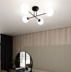 Glaslampen|Retro Lampen*Emibig Deckenlampe Schwarz Weiß 4-flammig Kugel Schirme