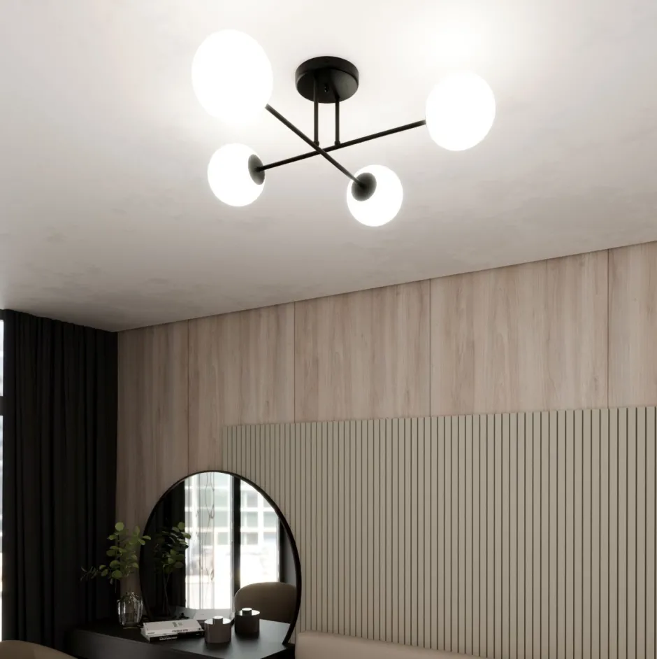 Glaslampen|Retro Lampen*Emibig Deckenlampe Schwarz Weiß 4-flammig Kugel Schirme