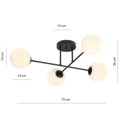 Glaslampen|Retro Lampen*Emibig Deckenlampe Schwarz Weiß 4-flammig Kugel Schirme