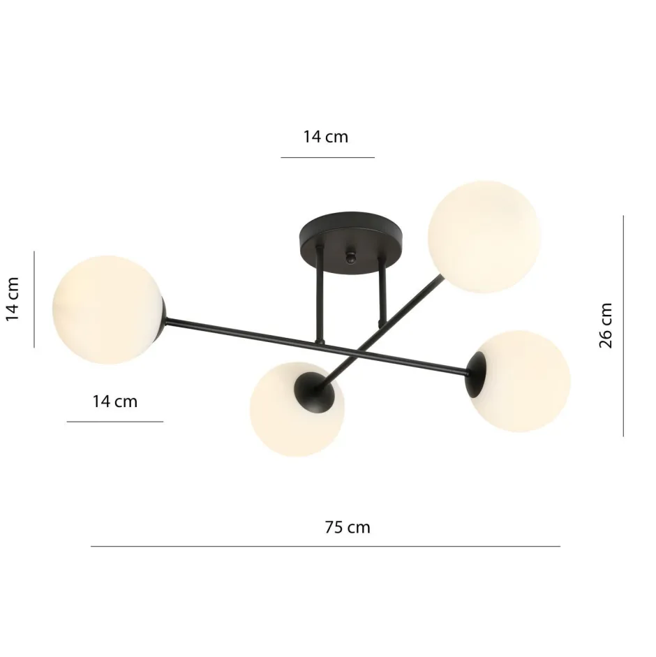 Glaslampen|Retro Lampen*Emibig Deckenlampe Schwarz Weiß 4-flammig Kugel Schirme