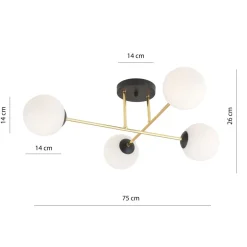 Deckenleuchten|Flurlampen*Emibig Deckenlampe Schwarz Weiß Gold 55 cm Kugelschirme