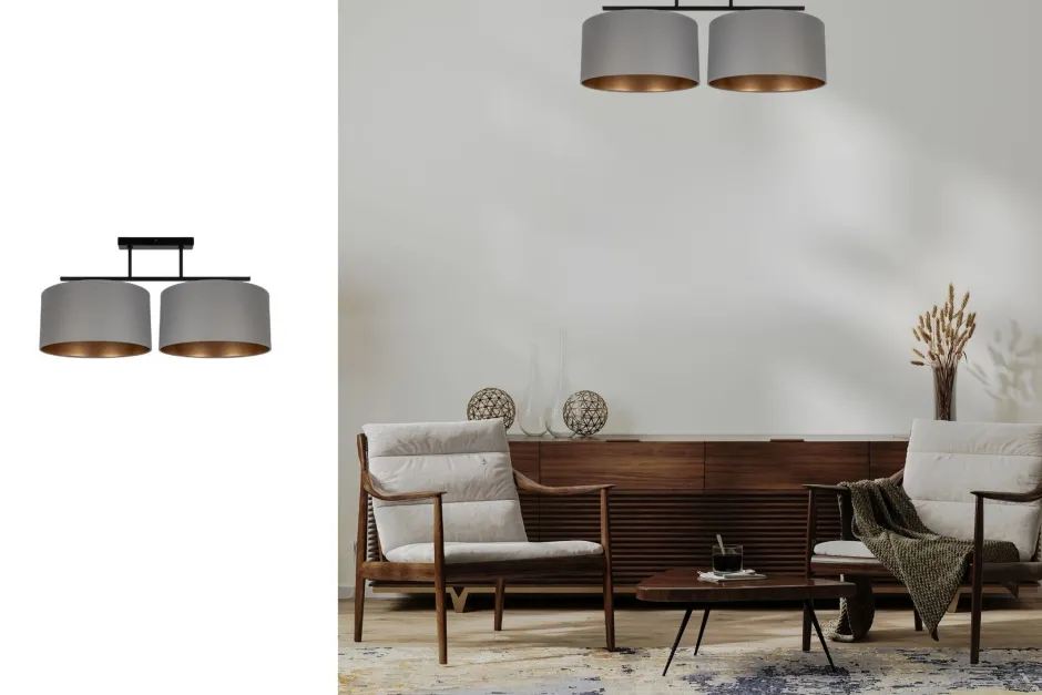 Bürolampen|Wohnzimmerlampen*Belis Deckenlampe Stoff blendarm Schwarz Grau Gold E27 70 cm