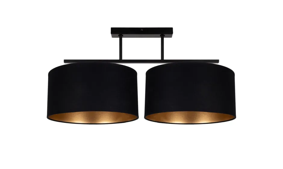 Belis Deckenlampe Stoff blendarm Schwarz Gold E27 70 cm lang< Bürolampen|Esszimmer Lampen