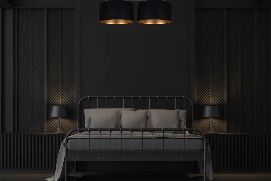 Belis Deckenlampe Stoff blendarm Schwarz Gold E27 70 cm lang< Bürolampen|Esszimmer Lampen