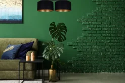 Belis Deckenlampe Stoff blendarm Schwarz Gold E27 70 cm lang< Bürolampen|Esszimmer Lampen