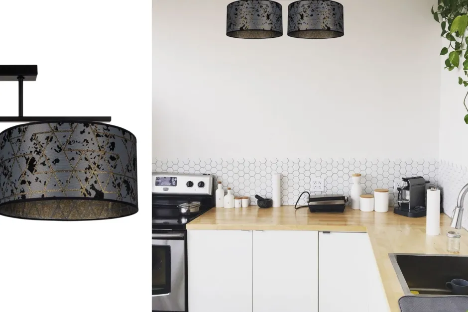 Belis Deckenlampe Stoff blendarm Schwarz Grau Muster 70 cm< Bürolampen|Wohnzimmerlampen