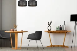 Belis Deckenlampe Stoff blendarm Schwarz Grau Muster 70 cm< Bürolampen|Wohnzimmerlampen