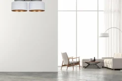 Belis Deckenlampe Stoff blendarm Schwarz Weiß Gold E27 70 cm< Flurlampen|Bürolampen