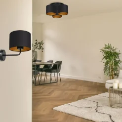 Luminex Deckenlampe Stoff Metall Schwarz Gold Ø45 cm blendarm< Deckenleuchten|Flurlampen