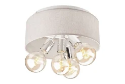 Lamkur Deckenlampe Stoff Metall 4x E27 Ø 35 cm Beige Chrom< Deckenleuchten|Flurlampen