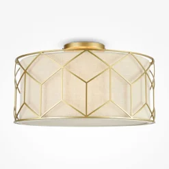 Maytoni Deckenlampe Stoff Metall E27 D: 43 cm in Gold Natur< Deckenleuchten|Flurlampen