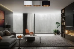 Belis Deckenlampe Stoff Weiß Graphit Schwarz E27 100 cm lang< Bürolampen|Wohnzimmerlampen