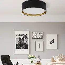 Stofflampen|Moderne Lampen*TK Lighting Deckenlampe Stoffschirm Schwarz Gold rund Ø 60 cm groß