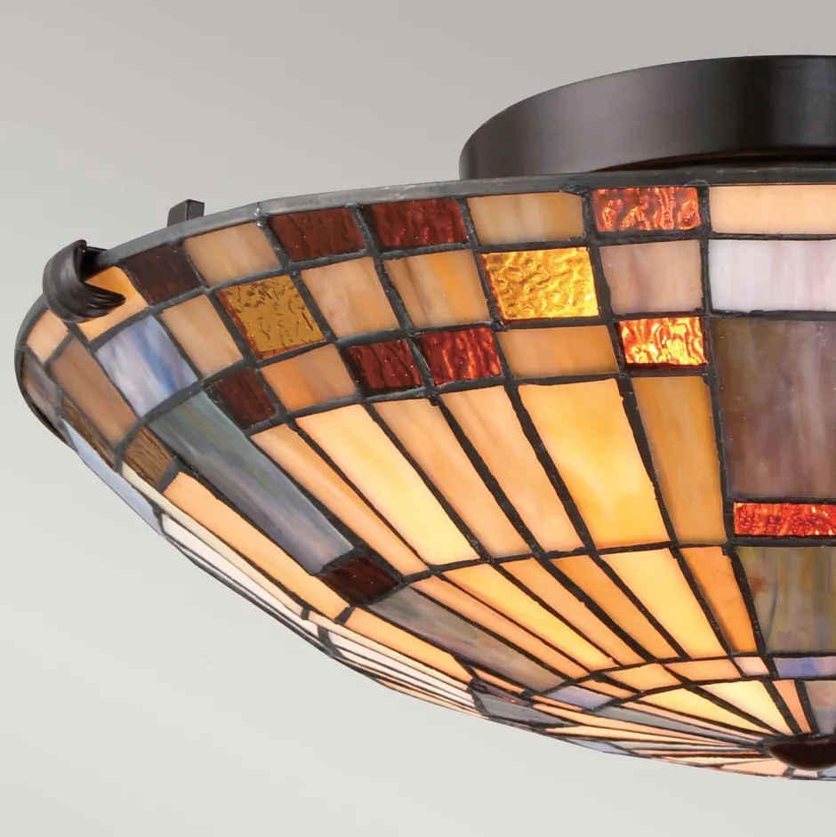 Deckenleuchten|Flurlampen*Elstead Deckenlampe Tiffany Stil rund Ø 40,7 cm Metall Glas 2x E27