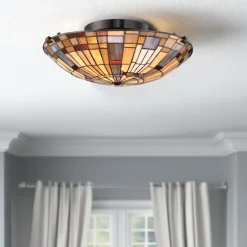 Deckenleuchten|Flurlampen*Elstead Deckenlampe Tiffany Stil rund Ø 40,7 cm Metall Glas 2x E27