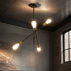 Deckenleuchten|Retro Lampen*WOFI Deckenlampe verstellbar Retro 4x E27 Metall Schwarz