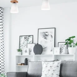 Lamkur Deckenlampe Weiß Ø 15 cm H: 21 cm klein Stoff Holz Modern< Deckenleuchten|Flurlampen