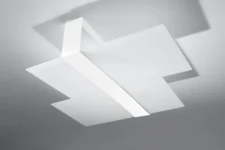 Deckenleuchten|Flurlampen*Sollux Deckenlampe Weiß Glas Metall flach blendarm 2x E27