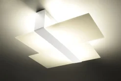 Deckenleuchten|Flurlampen*Sollux Deckenlampe Weiß Glas Metall flach blendarm 2x E27