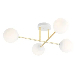 Emibig Deckenlampe Weiß Gold aus Glas Metall 4-flammig< Deckenleuchten|Flurlampen