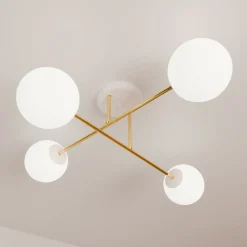 Emibig Deckenlampe Weiß Gold aus Glas Metall 4-flammig< Deckenleuchten|Flurlampen