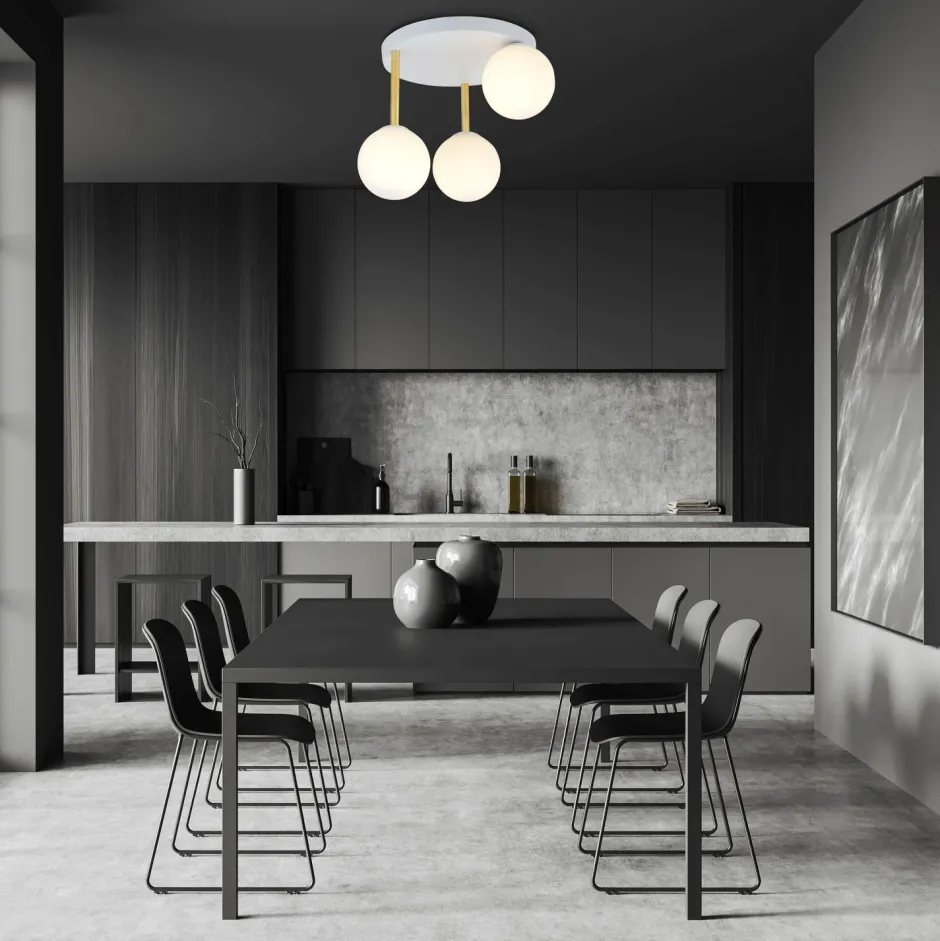 Deckenleuchten|Bürolampen*Emibig Deckenlampe Weiß Gold 3x E14 Glas Metall blendarm