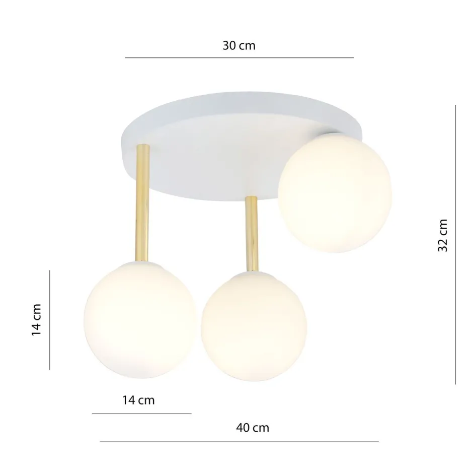 Deckenleuchten|Bürolampen*Emibig Deckenlampe Weiß Gold 3x E14 Glas Metall blendarm