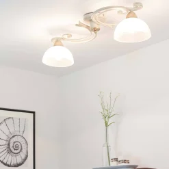 Luminex Deckenlampe Weiß Shabby Landhaus Glas Metall E27< Deckenleuchten|Flurlampen