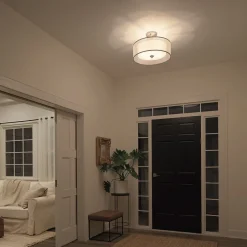 Elstead Deckenlampe Weiß Zinn antik Glas Leinen Metall CANELADO< Deckenleuchten|Bürolampen