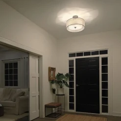 Elstead Deckenlampe Weiß Zinn antik Glas Leinen Metall CANELADO< Deckenleuchten|Bürolampen