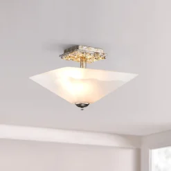 Deckenleuchten|Flurlampen*Elstead Deckenleichte Glas Metall B: 36,8 cm 2x E27 Silber antik Weiß