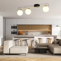 Deckenleuchten|Flurlampen*Emibig Deckenleuchte 80 cm lang Kugel Schirme Glas Metall