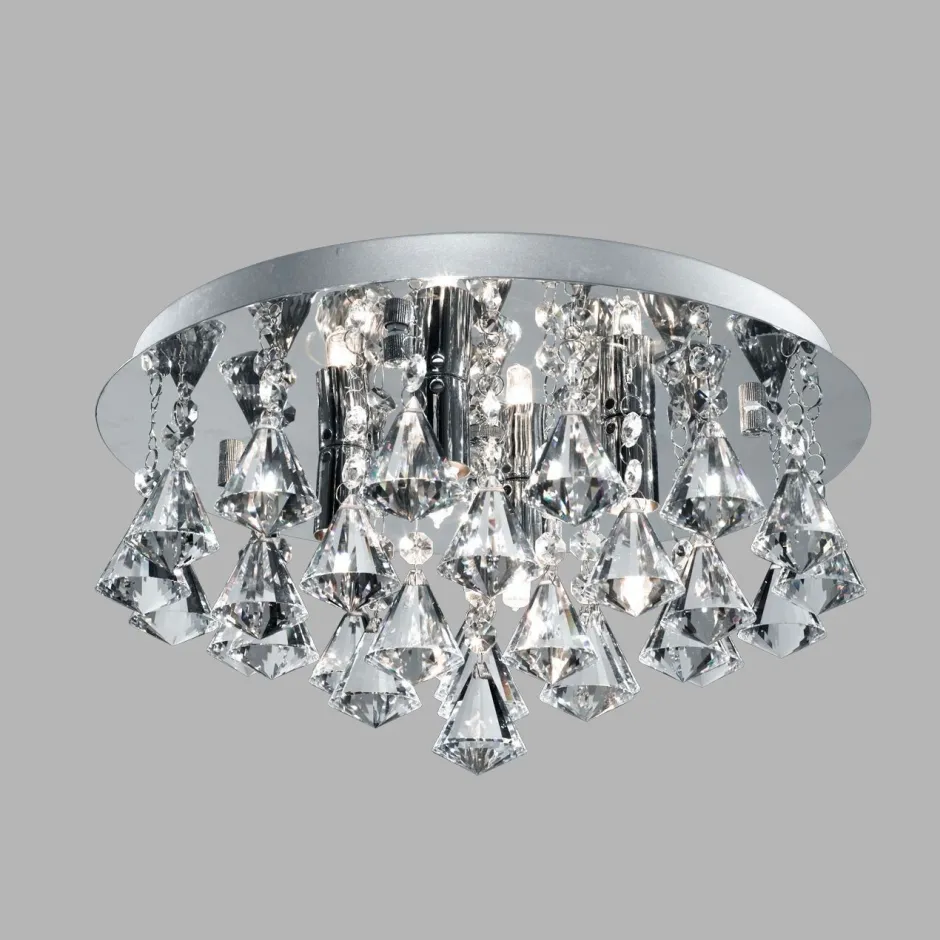 Deckenleuchten|Flurlampen*Searchlight Deckenleuchte Bad IP44 Ø 38 cm rund 4x G9 Kristall Metall