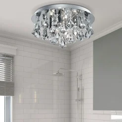 Deckenleuchten|Flurlampen*Searchlight Deckenleuchte Bad IP44 Ø 38 cm rund 4x G9 Kristall Metall