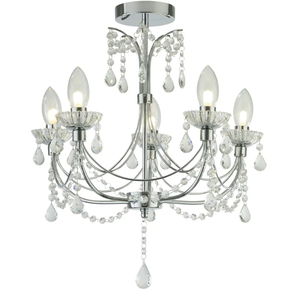 Searchlight Deckenleuchte Badezimmer Ø 48 cm Kristall Metall IP44< Esszimmer Lampen|Glaslampen