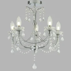 Searchlight Deckenleuchte Badezimmer Ø 48 cm Kristall Metall IP44< Esszimmer Lampen|Glaslampen