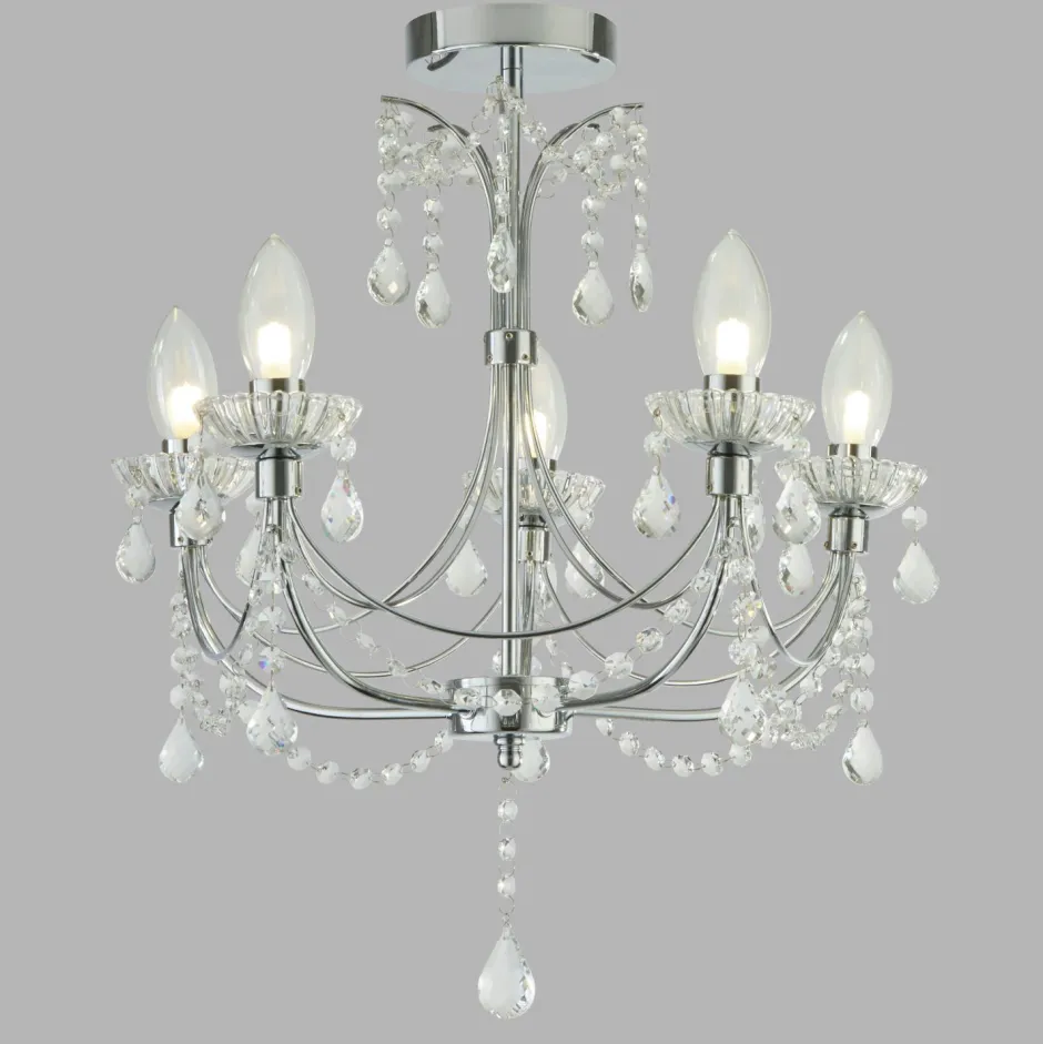 Searchlight Deckenleuchte Badezimmer Ø 48 cm Kristall Metall IP44< Esszimmer Lampen|Glaslampen