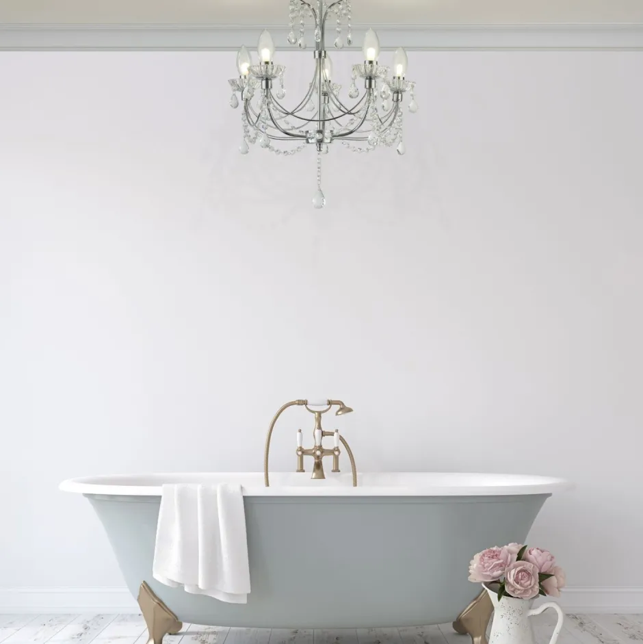 Searchlight Deckenleuchte Badezimmer Ø 48 cm Kristall Metall IP44< Esszimmer Lampen|Glaslampen