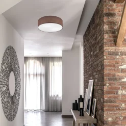 Deckenleuchten|Flurlampen*Lamkur Deckenleuchte Braun Ø 45 cm rund Stoff blendarm für 2x E27