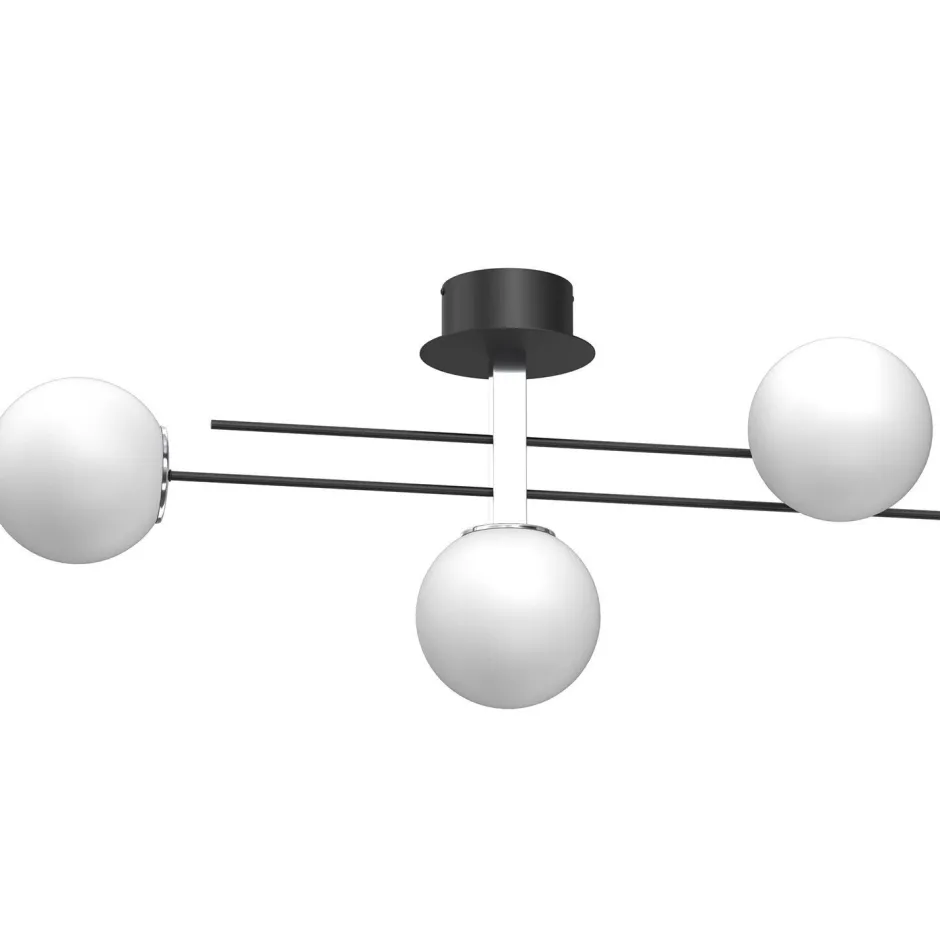 Luminex Deckenleuchte E27 Glaskugeln Schwarz Weiß Chrom L:88 cm< Deckenleuchten|Badezimmer Lampe