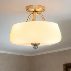 Elstead Deckenleuchte E27 Weiß Nickel Ø37cm Glas Metall< Glaslampen|Jugendstil Lampen