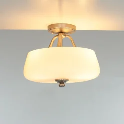 Elstead Deckenleuchte E27 Weiß Nickel Ø37cm Glas Metall< Glaslampen|Jugendstil Lampen