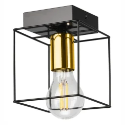 Deckenleuchten|Flurlampen*Lamkur Deckenleuchte eckig klein E27 Draht Metall Würfel Schwarz Gold