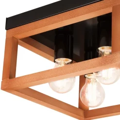 Lamkur Deckenleuchte eckig Rustikal Schwarz B: 30 cm Holz Metall< Deckenleuchten|Flurlampen